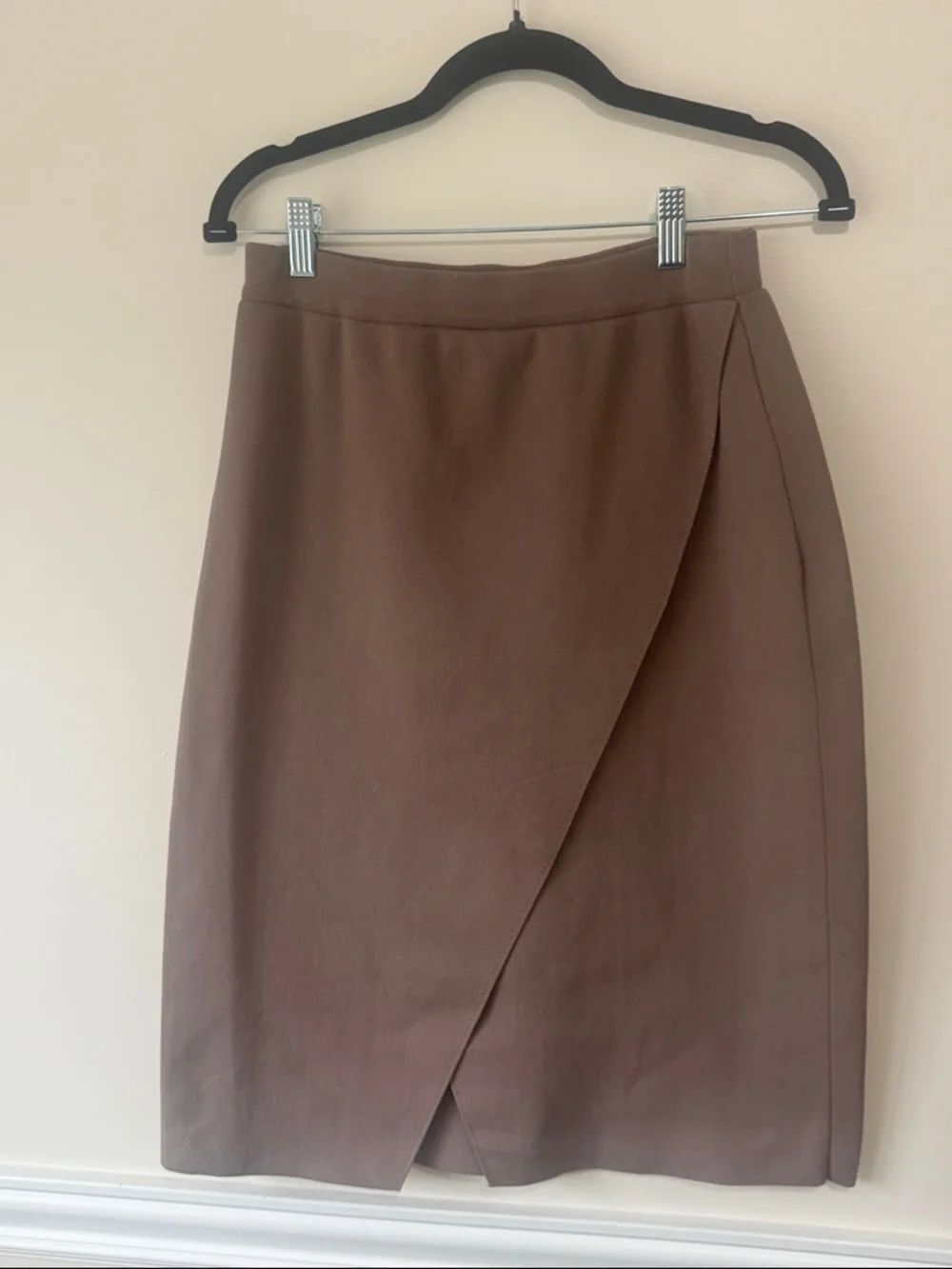Tailored Brown Wrap-Front Pencil Skirt